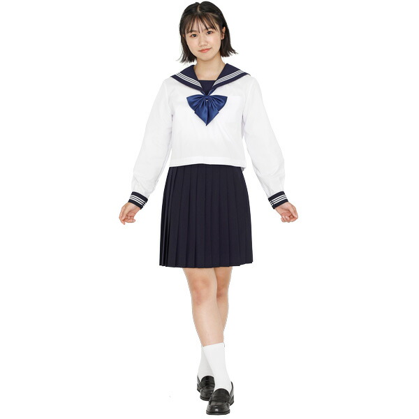 KURI-ORI★クリオリ大きいサイズ白セーラートップス・紺エリ長袖ふくよかタイプ165B・175B合服セーラー服KR8181【日本製】【送料無料】