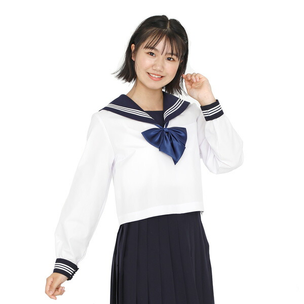 KURI-ORI★クリオリ大きいサイズ白セーラートップス・紺エリ長袖ふくよかBタイプ165B・175B合服セーラー服KR8181【日本製】【送料無料】