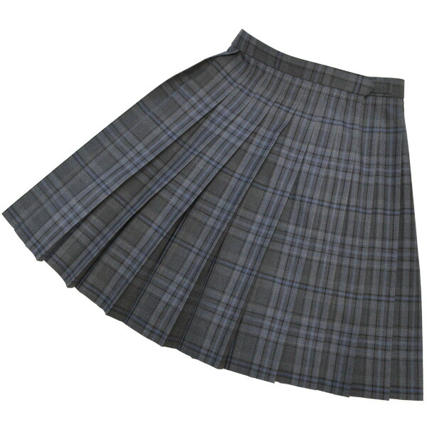 冬制服スカート【グレーチェック ブルーライン】 ウエスト60・63・66・69・72大きいサイズ75～100cm丈48～54 【日本製】ウォッシャブルプリーツスカート車ひだ スクール 式服 自由制服 春秋冬 AW KURI-ORI【クリオリ】WKR464　濃淡のグレーにブルーの差し色