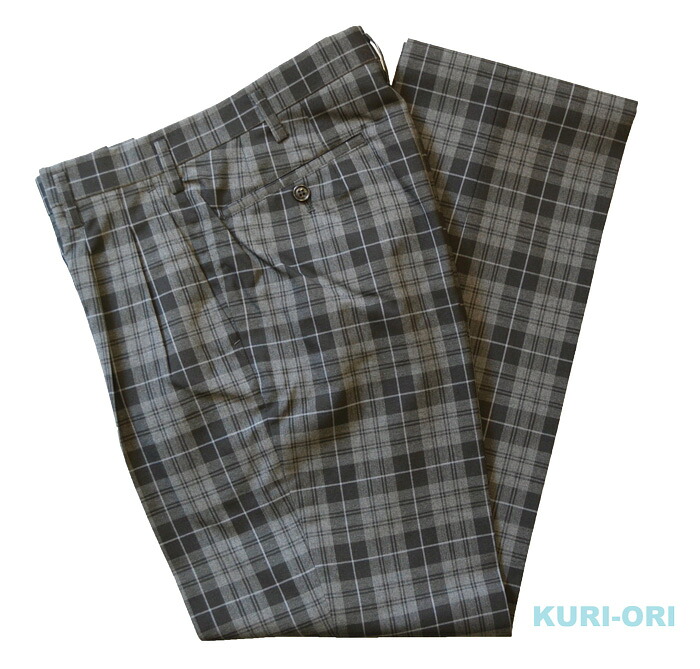 夏制服スラックス【ダークグレー×黒モノトーンチェック】ウエスト70・73・76・79・82・85cm 【日本製】スリムツータック 夏制服ズボン チェックパンツ 男女兼用 式服 自由制服 KURI-ORI【クリオリ】SKRB131S2