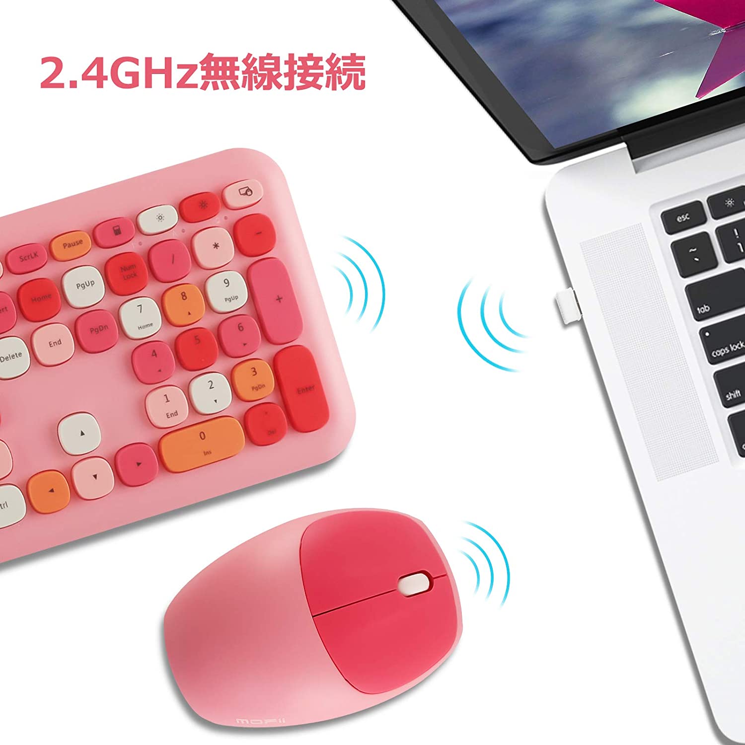 ワイヤレスキーボードマウスセット 2 4ghz無線接続 フルサイズ 静音 レトロ風 タイプライターキーボード バッテリー給電 カラフル 110キー