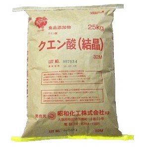 食品添加物 クエン酸３２M ２５ｋｇ 昭和化工品 消臭 トイレ掃除 フィルター 掃除 シンク 水垢 黄ばみ　【結晶】