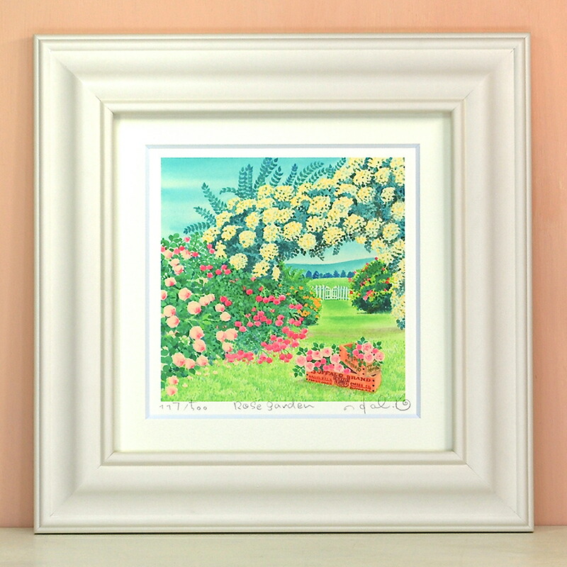 Rose garden くりのきはるみ (栗乃木ハルミ) S / Mサイズ 絵 絵画 版画 水彩画 風景画 壁掛け|くりのきはるみ店