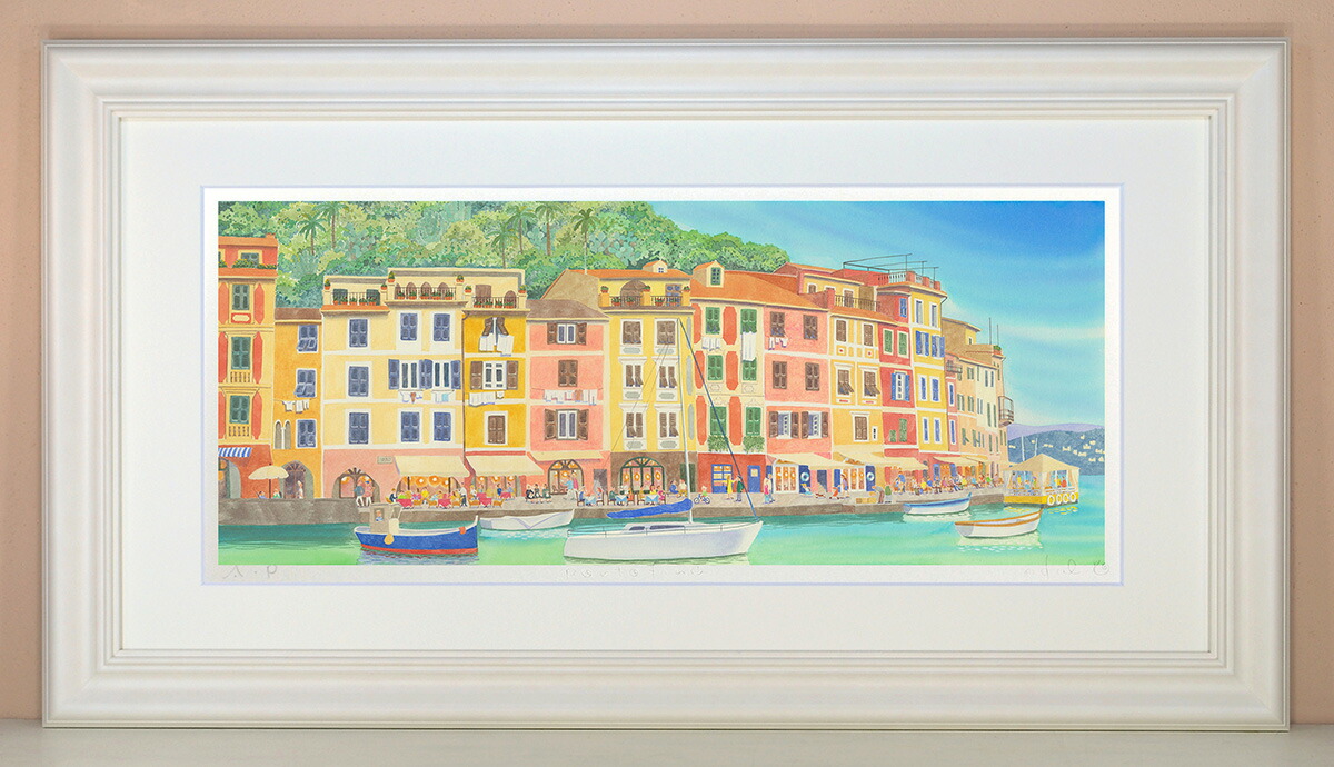 Portofino2 くりのきはるみ (栗乃木ハルミ) XXLサイズ 絵 絵画 版画 水彩画 風景画 壁掛け|くりのきはるみ店