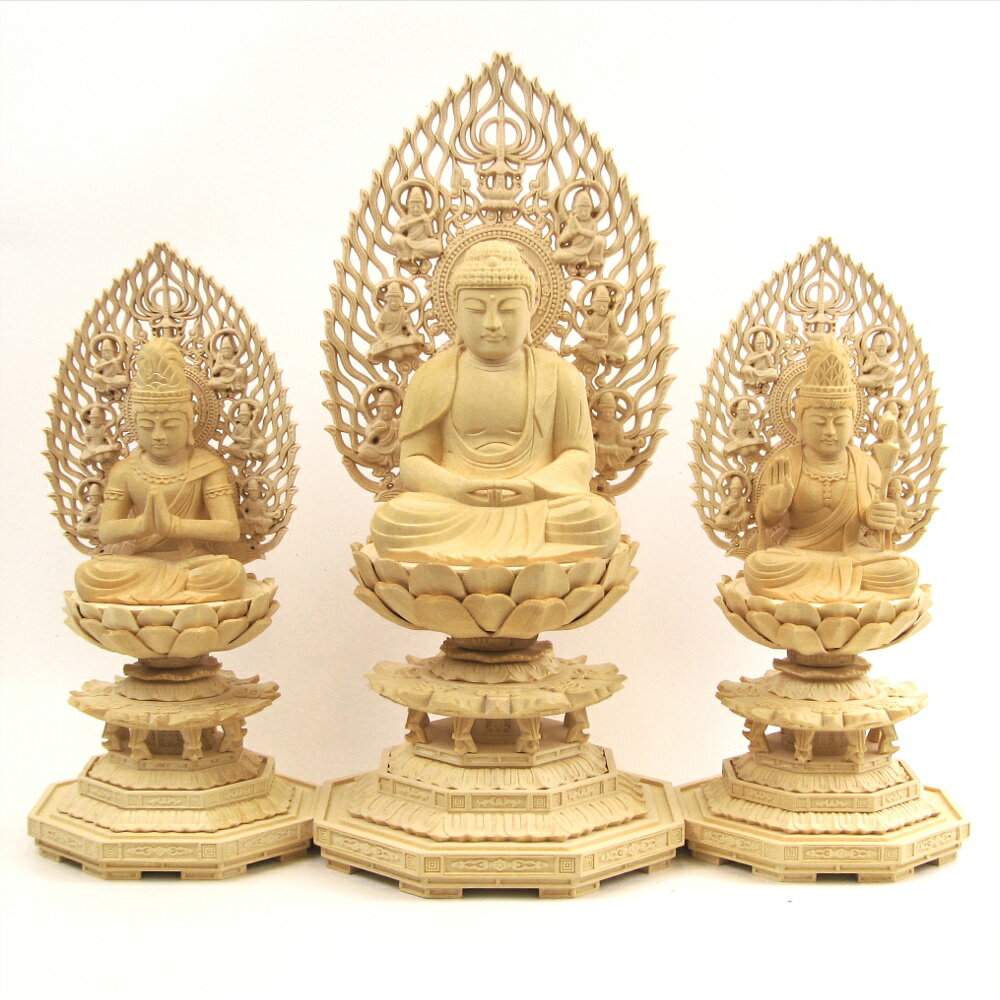 楽天市場】三開仏 木彫仏像 彫刻 ツゲ 柘植 高さ10cm (阿弥陀三尊