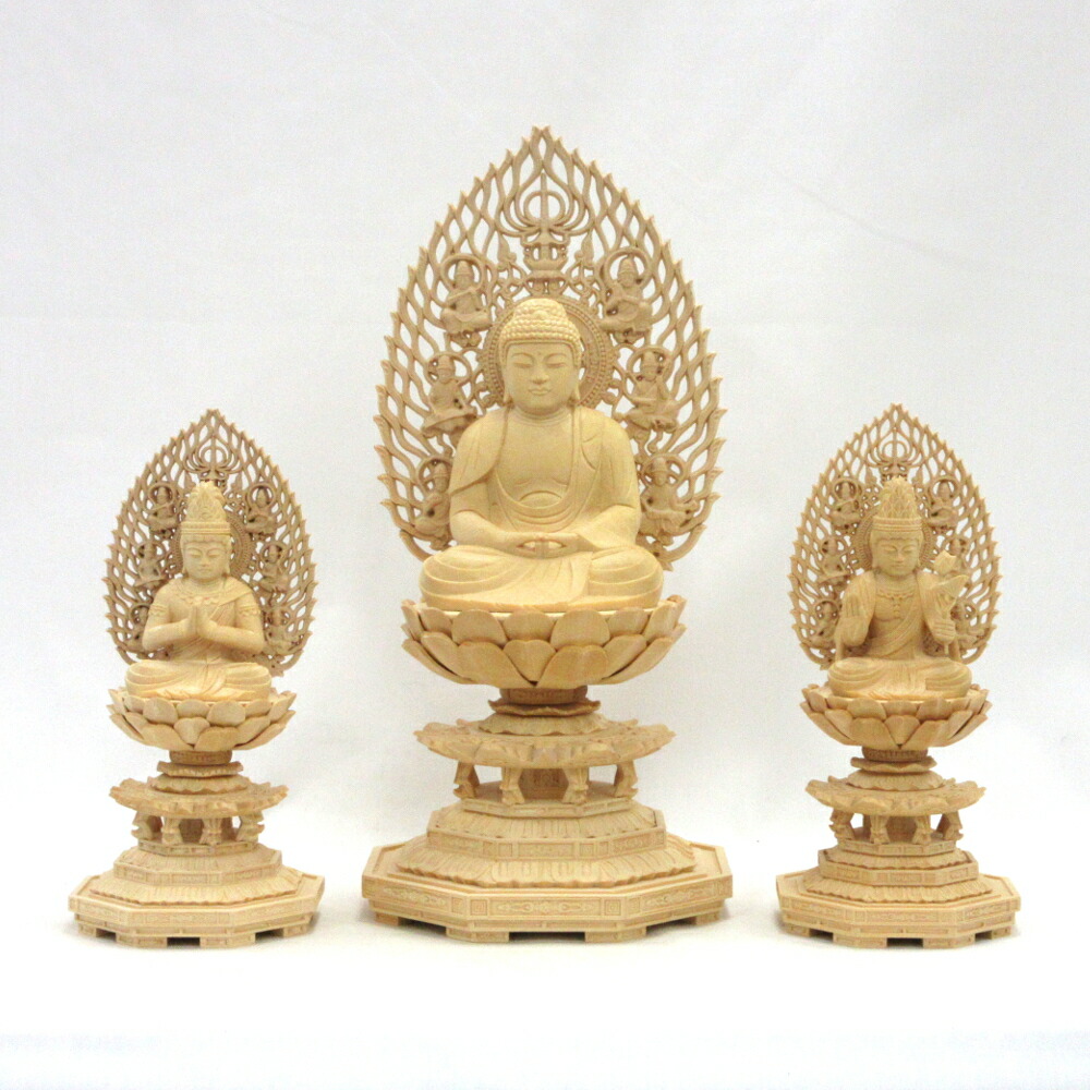 楽天市場】三開仏 木彫仏像 彫刻 ツゲ 柘植 高さ10cm (阿弥陀三尊