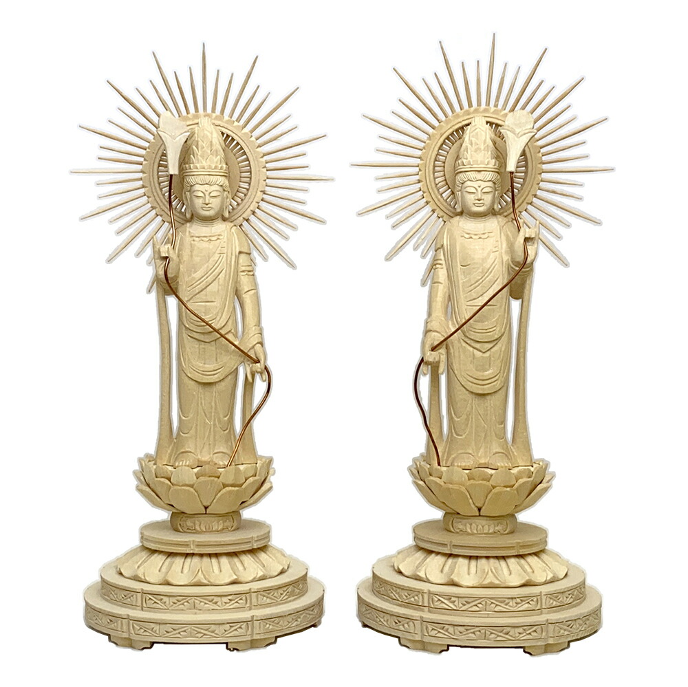 観音像　木彫　金彩色 木彫り彫刻 仏像 十一面観音菩薩 立像 截金彩色 光背金箔仕上