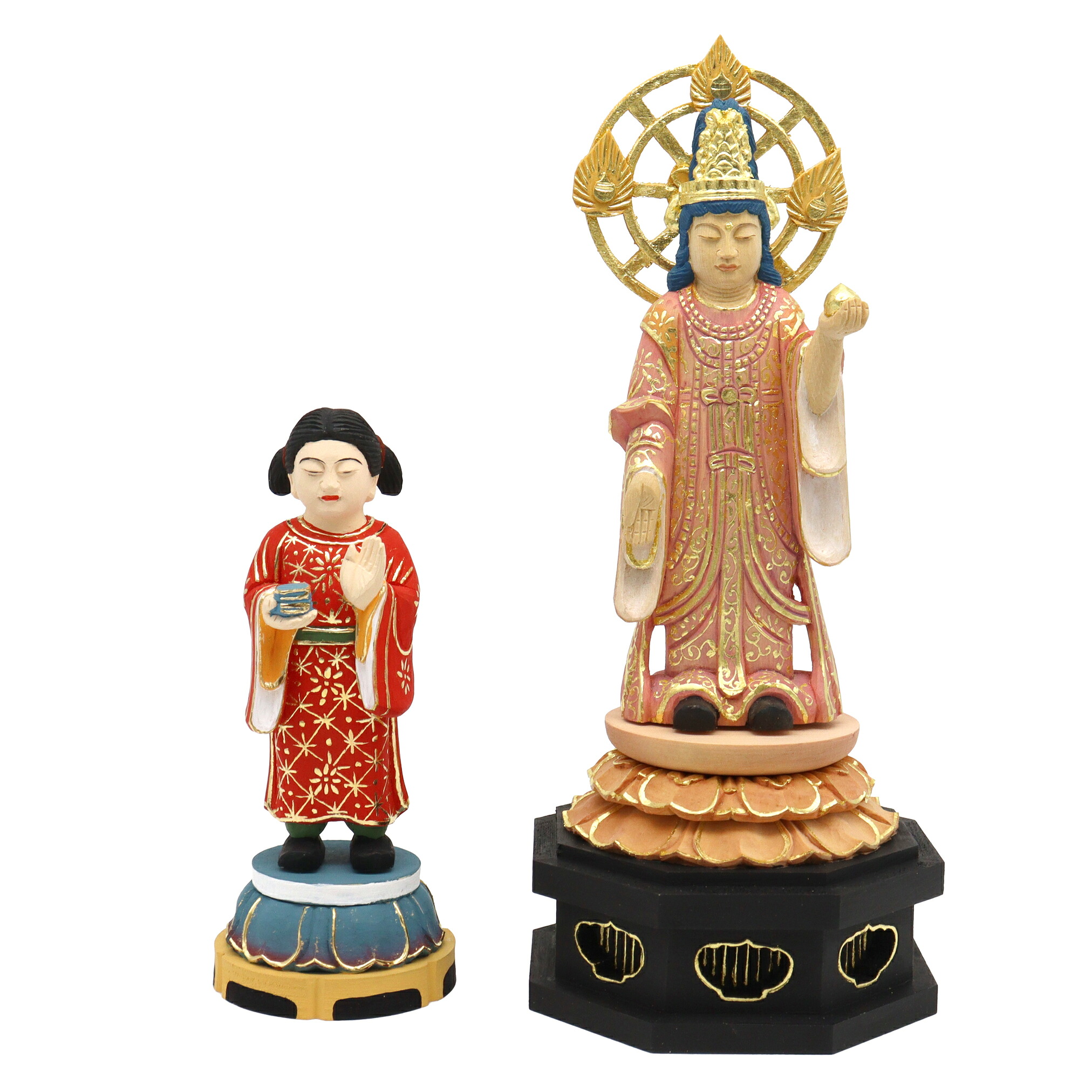 仏像 吉祥天・善膩師童子 立像 一対 桧木彩色