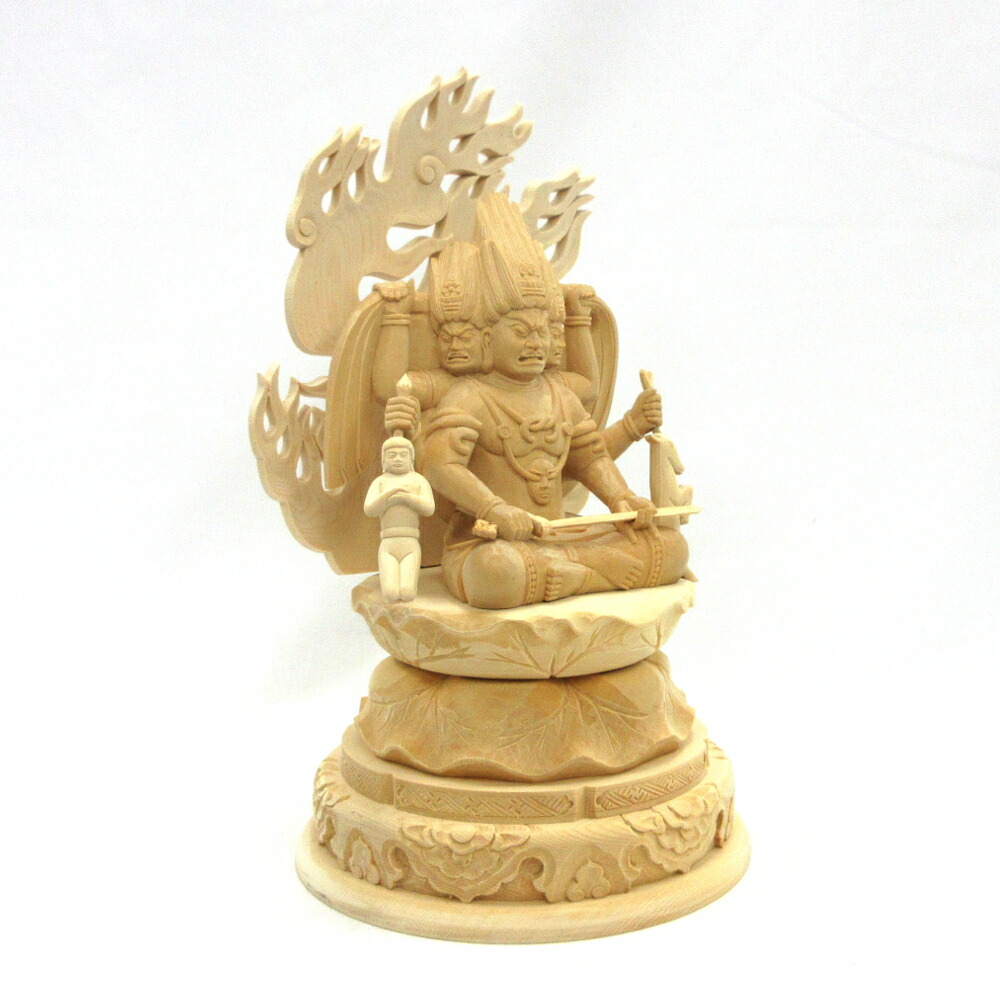 手心仏系 仏像 木彫 忿怒形【三面大黒天】精彫造像 (原木蒔絵系) 財前彫刻