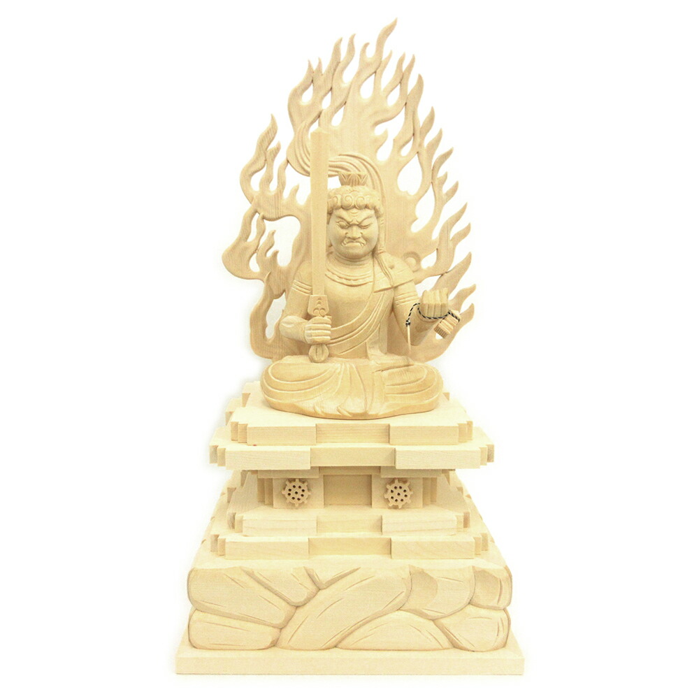 仏像 不動明王 座像 3.5寸 岩台（瑟々座）火焔光背 桧木 お不動さん 不動明王 不動像 明王像 木製 木仏像 不動 明王 かっこいい 木製仏像 木彫り仏像 木彫りの仏像 木の置物 木彫り 外国人向け 日本土産 贈り物 ギフト お土産 日本のお土産