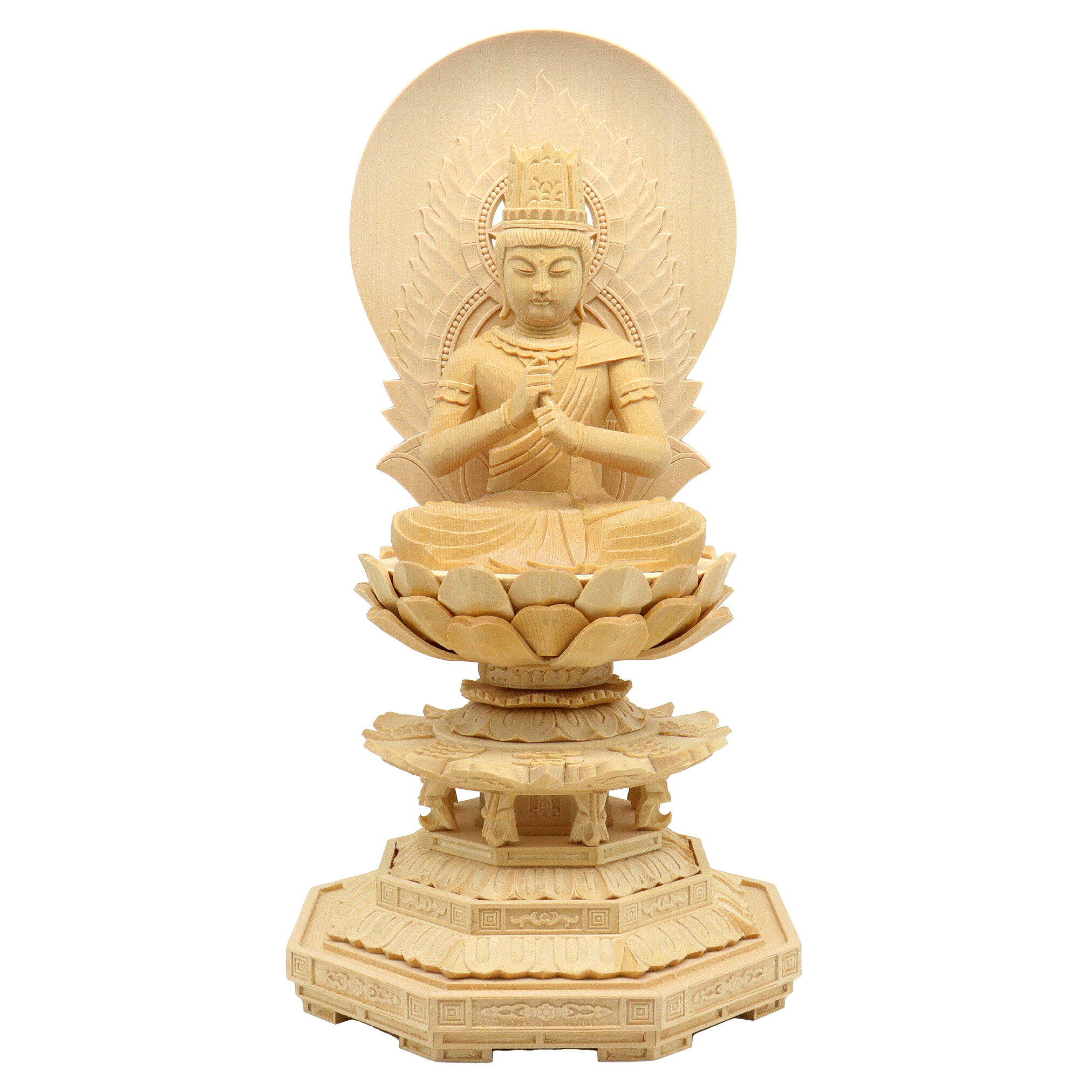 仏像 大日如来 金剛界 金剛界大日如来 大日如来像 座像 身丈3.0寸 総高28cm 智拳印 日輪光背 八角台 桧木 木彫り 木製 仏壇用 ご本尊 真言宗 密教 仏具 檜 ヒノキ|栗田こだわり仏像専門店