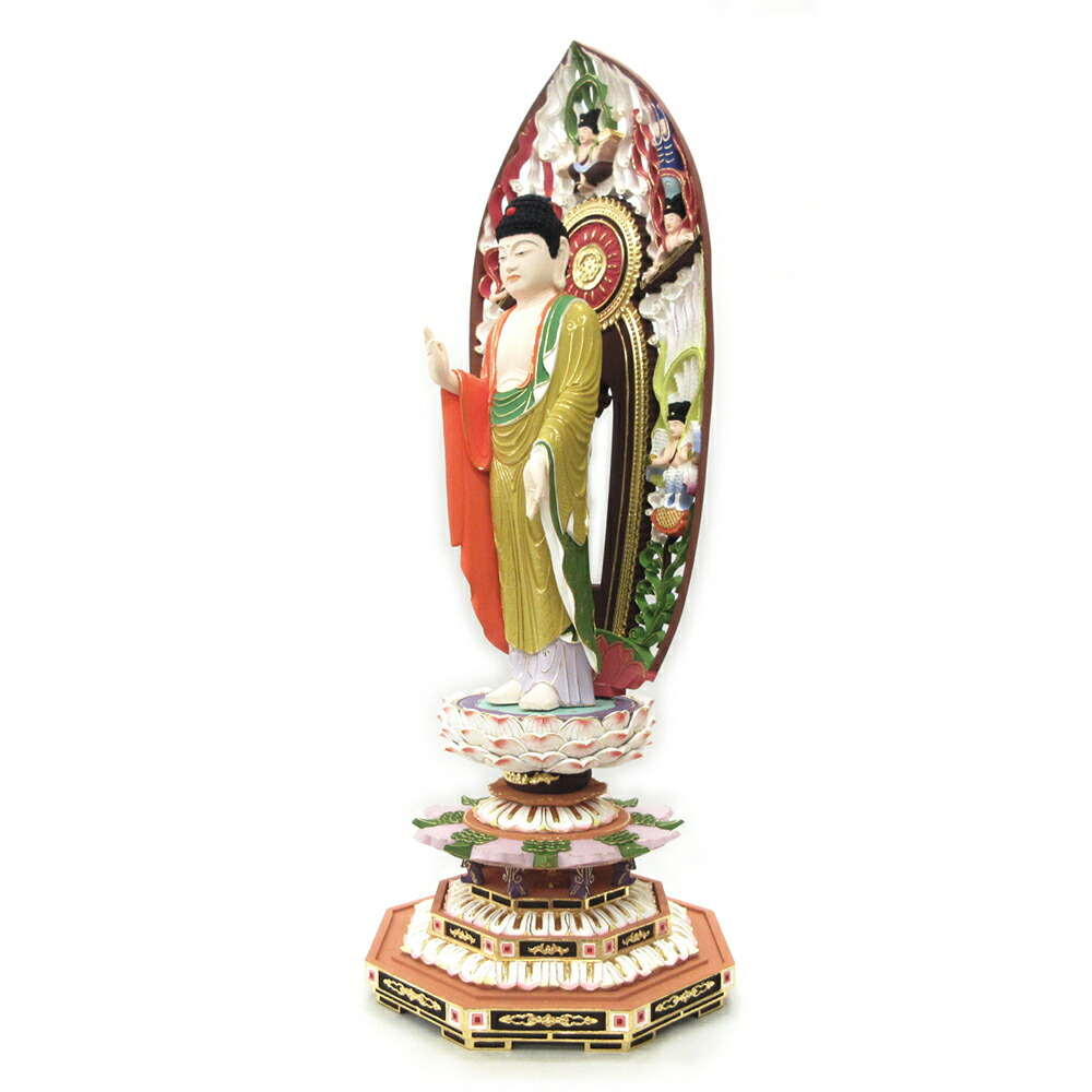 仏像 阿弥陀如来 立像 身丈1尺総高65cm 桧木極彩色 時宗 飛天光背