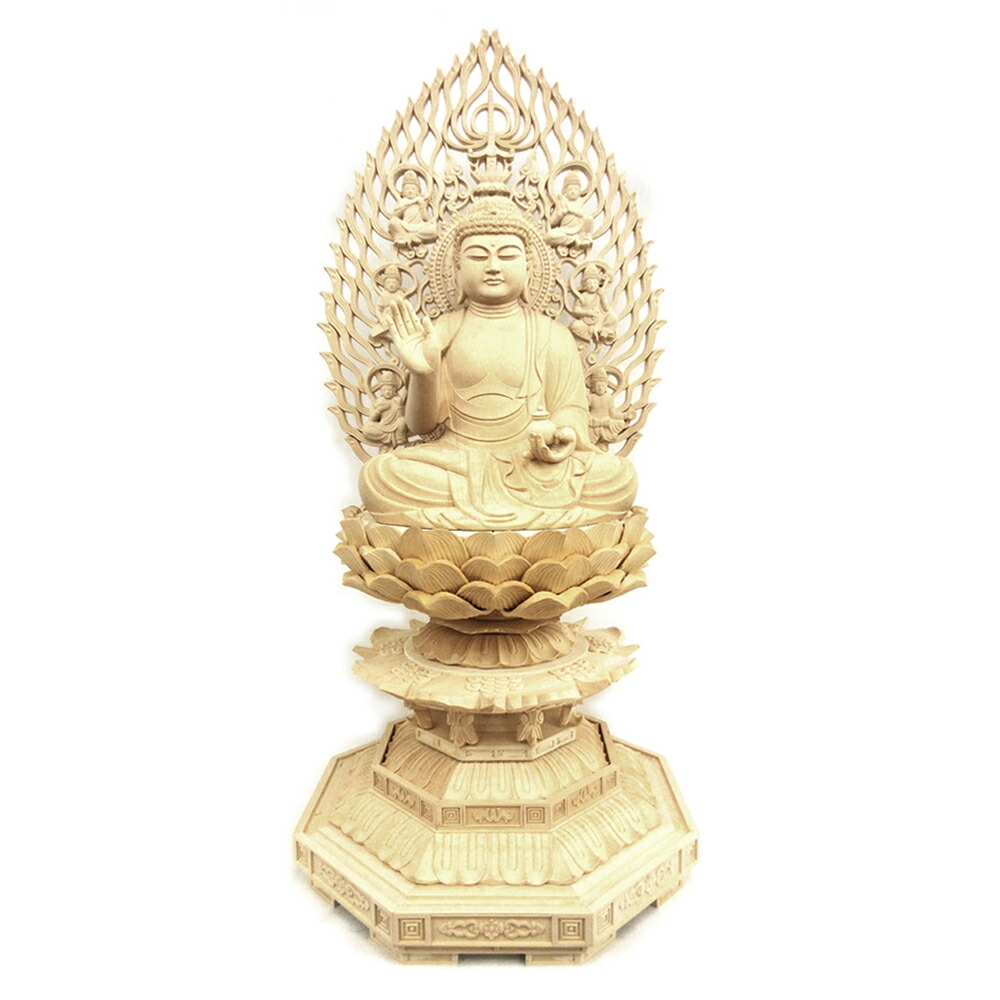 楽天市場】木彫り仏像 【薬師如来】 柘植 飛天光背八角台 坐2.5寸 総高