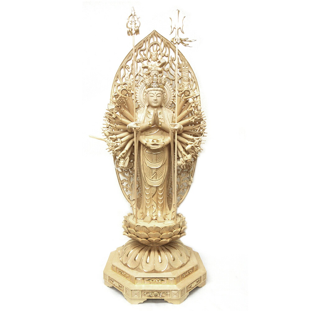 楽天市場】仏像 千手観音菩薩 立像 4.0寸 円光背 八角台 桧木 観音菩薩