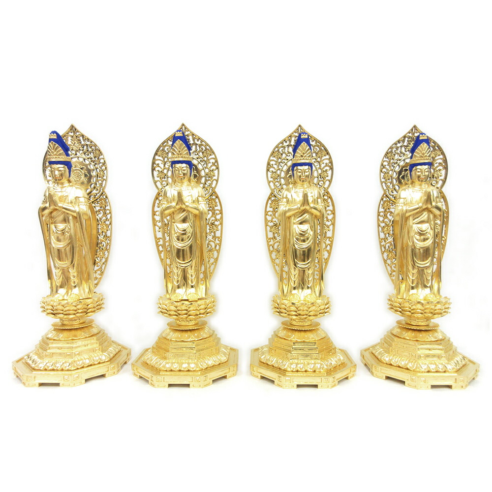 木彫仏像/観音・勢至菩薩立像一対身丈1尺総高60cm桧木総金箔 栗田