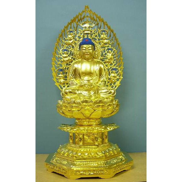 仏像 釈迦如来 釈迦如来像 お釈迦様 座像 身丈8寸 総高80cm 飛天光背 八角台 桧木総金箔 木彫り仏像 ご本尊 曹洞宗 臨済宗 天台宗 禅宗 仏具 檜 ヒノキ