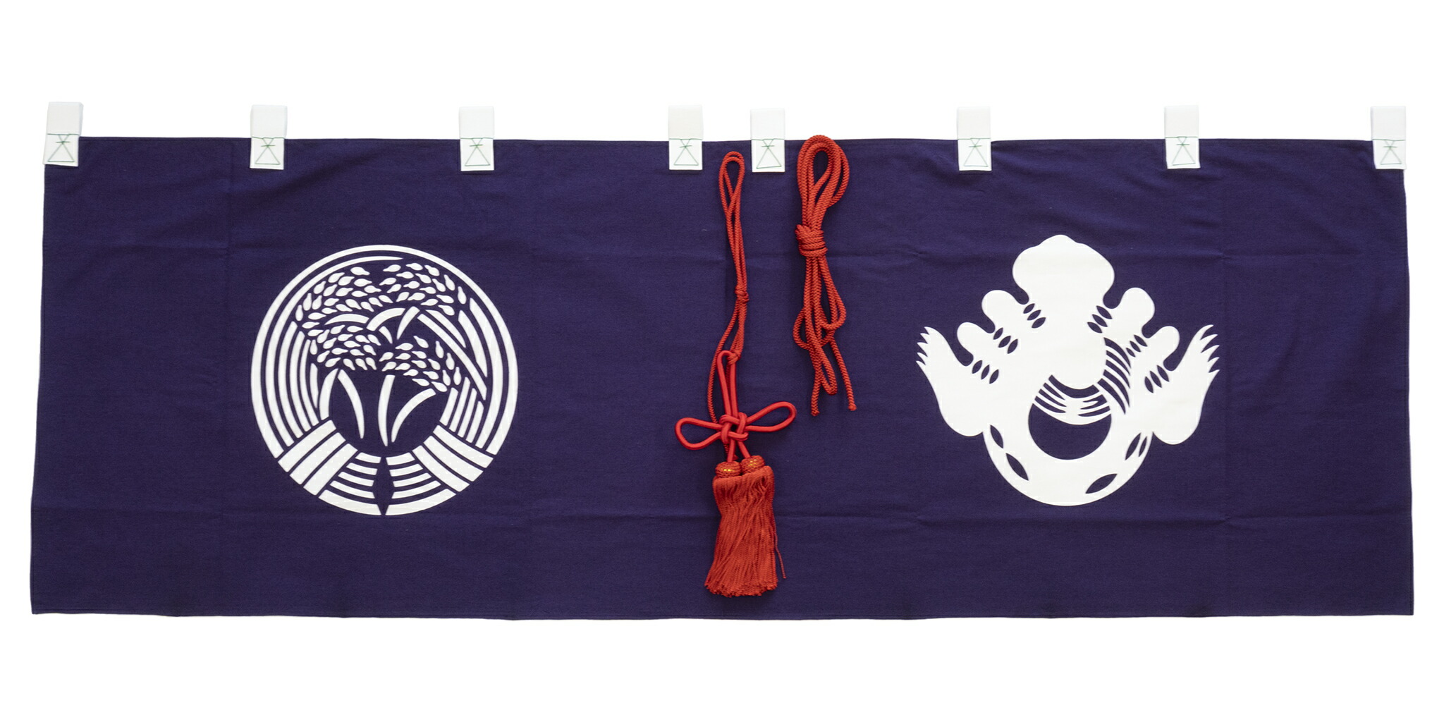 ニッサン・638 神前幕既製品(稲荷) 45cm×230cm ブロード紫本染 幕房・紐セット 神具 神棚 奉納 