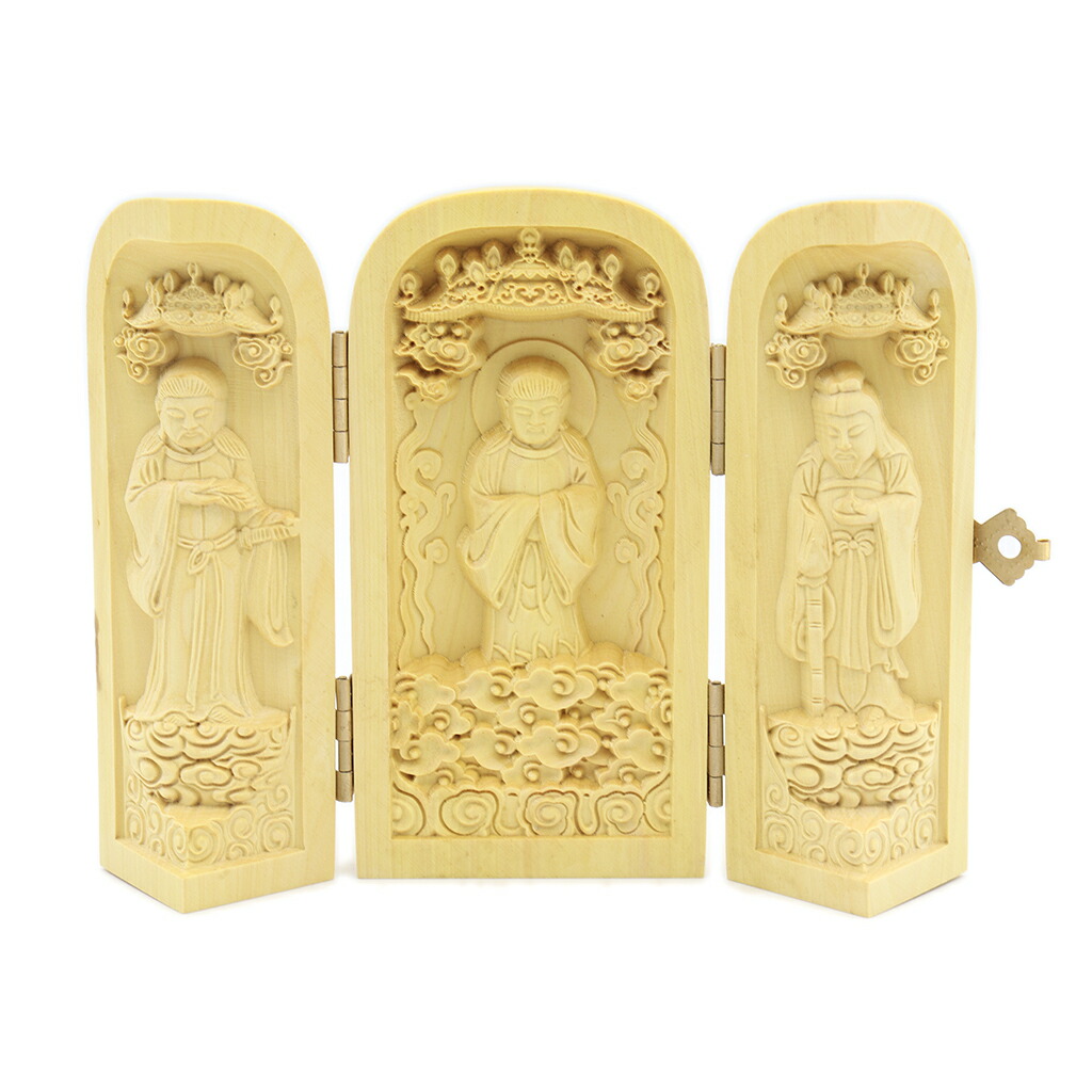 インド老山白檀ミニ精細彫刻西方三聖三開仏(高さ約7cm) インド老山白檀ミニ精細彫刻西方三聖三開仏(高さ約