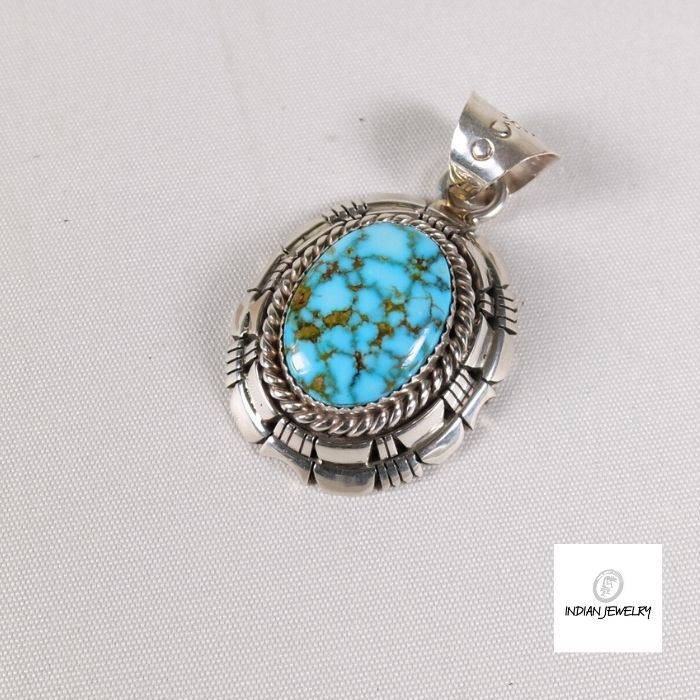 北米インディアン宝飾品INDIAN JEWELRY キングマンターコイズ シャンデリヤとっ始め ナバホー族 William Johnson しろがね色925 ウィリアム・ジョンソン
