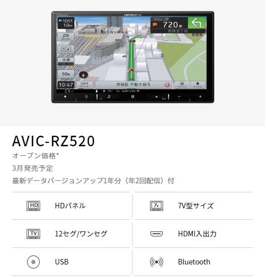 AVIC-RZ520パイオニア カーナビ カロッツェリア 楽ナビ 7インチ 車用品