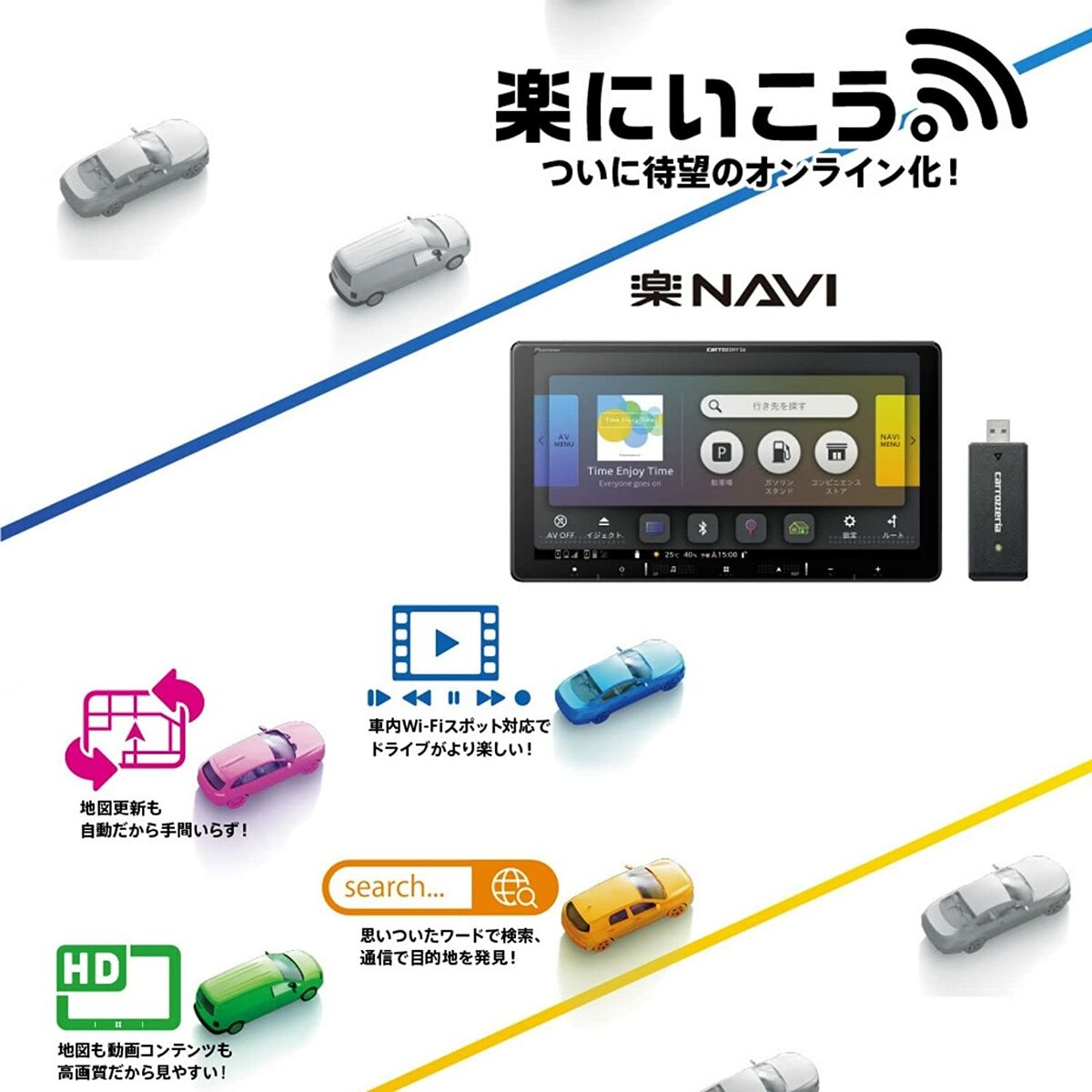 パイオニア楽ナビAVIC-RW520 7V型HD TV Bluetooth USB チューナーAV一