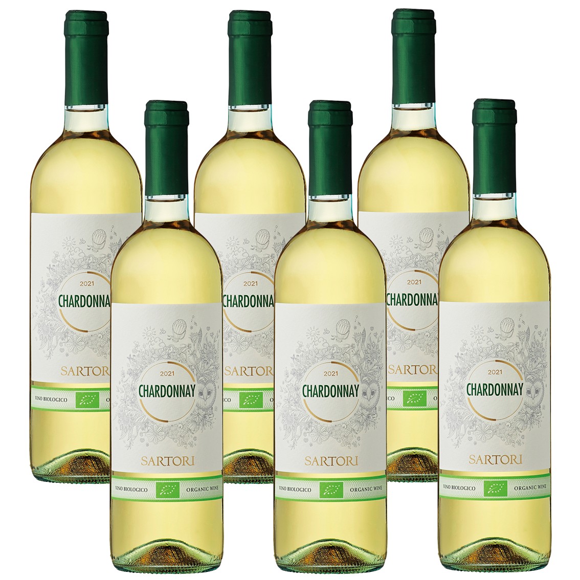 【送料無料】【6本セット】シャルドネ オーガニック　Chardonnay Organic　カーサ・ヴィニコラ・サルトーリ　Casa Vinicola SARTORI SPA　　6本　750ml　白ワイン　辛口　シャルドネ 100%　イタリア　ヴェネト　ソアーヴェ　有機JAS認証