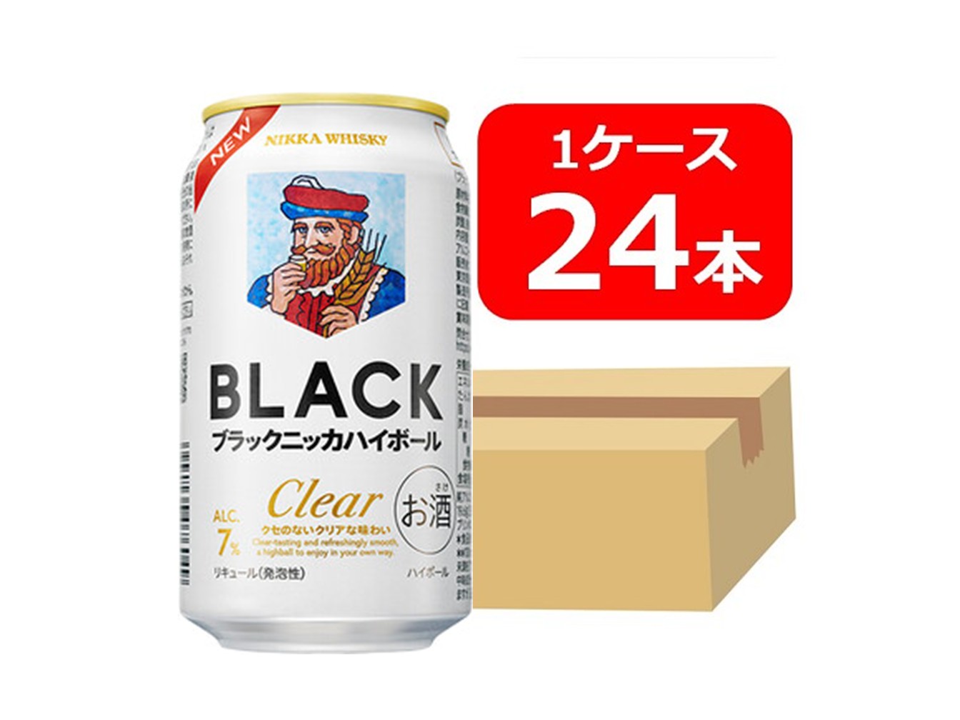 【送料無料】ブラックニッカクリア　ハイボール　350ml　７％　1ケース　２４本　ちょうどいい7％　ウィスキー　お酒　晩酌　宅飲み　プレゼント　贈り物　お中元　お歳暮　父の日　母の日　 敬老の日　退職祝い　新築祝い　快気祝い