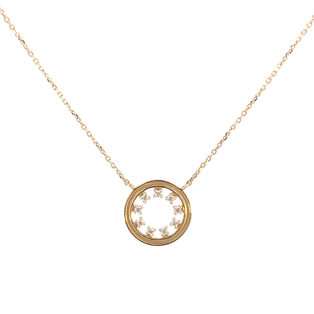 ダイヤモンド ダイヤ ネックレス ジュエリー レディース K18 K18YG 可愛い プレゼント ギフト 誕生石 ４月 サークル サークルモチーフ 縁 円 金属アレルギー 対応