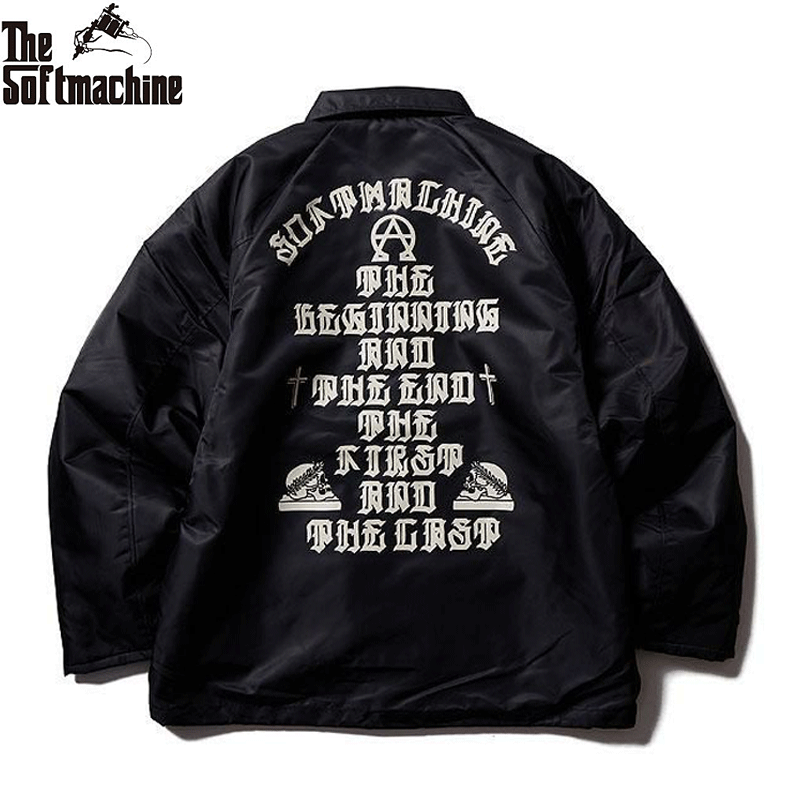 【美品】The Softmachine ブラックアウトドアジャケット XL SOFTMACHINE 「APOCALYPSE JK」 ナイロンボアコーチジャケット