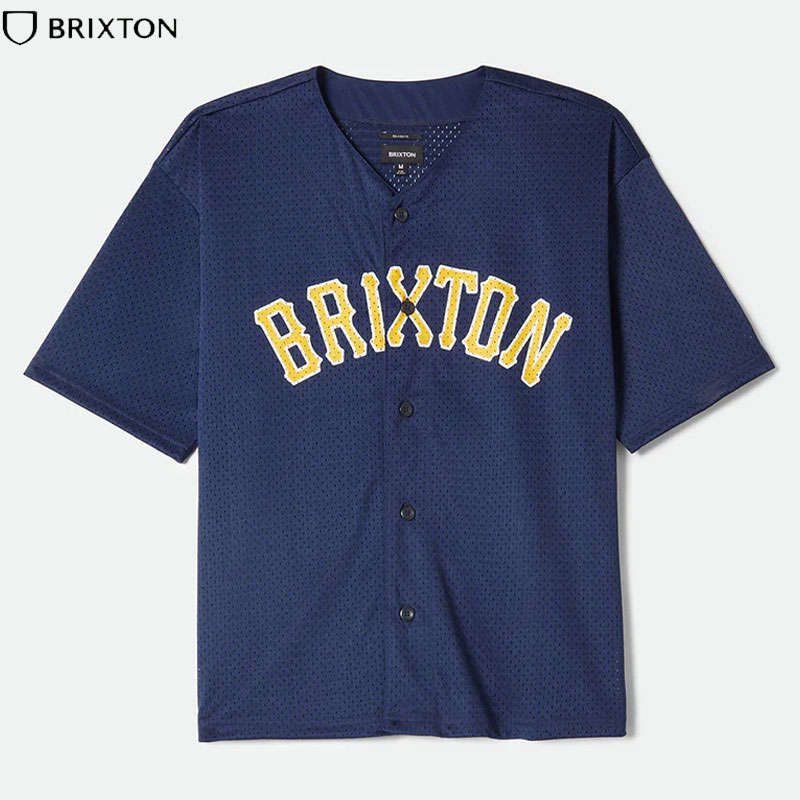 BRIXTON ブリクス英トン THE BRIXTON MESH BASEBALL JERSEY - WASHED NAVY 野球プルオーバー