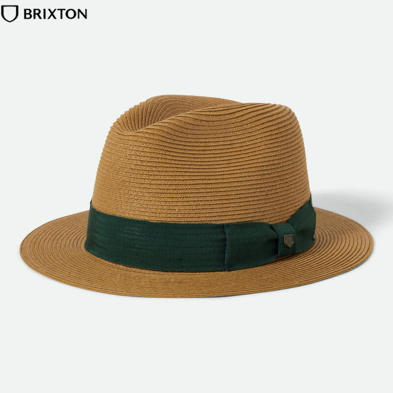 BRIXTON ブリクス英トン -ROMA STRAW PACKABLE FEDORA HAT- かぶり笠 COLOR: DARK TAN/PRIMAL GREEN
