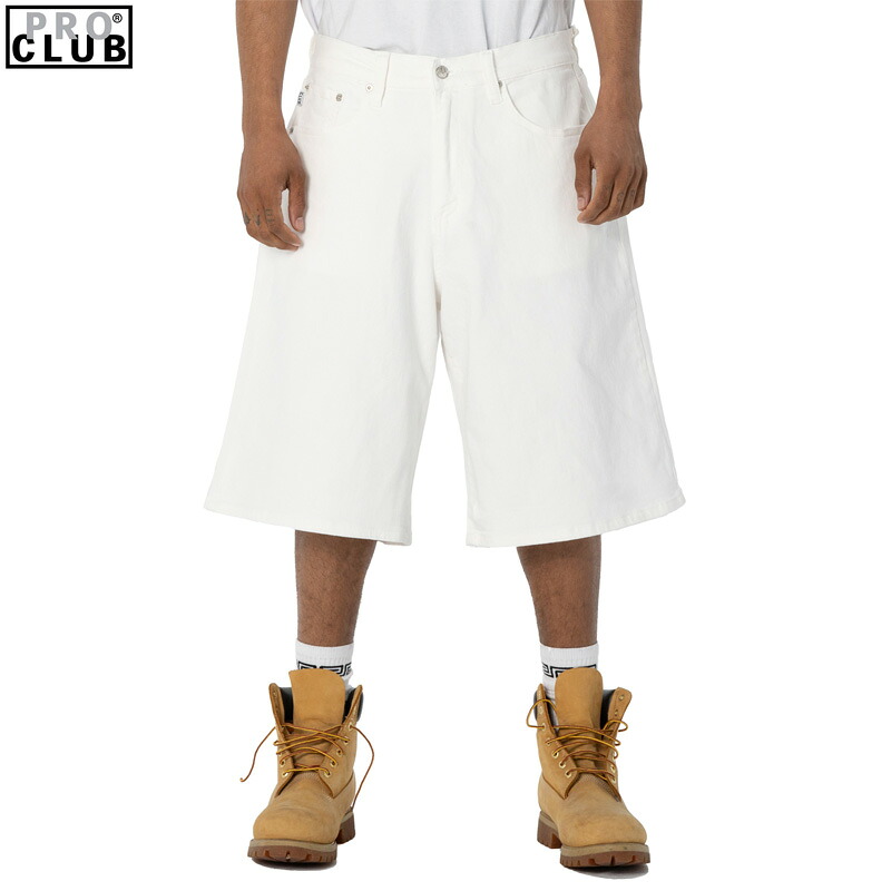 PRO CLUB プロクラブ #32PC0604 DENIM SHORT BAGGY デニムショーツ Color: SNOW WHITE