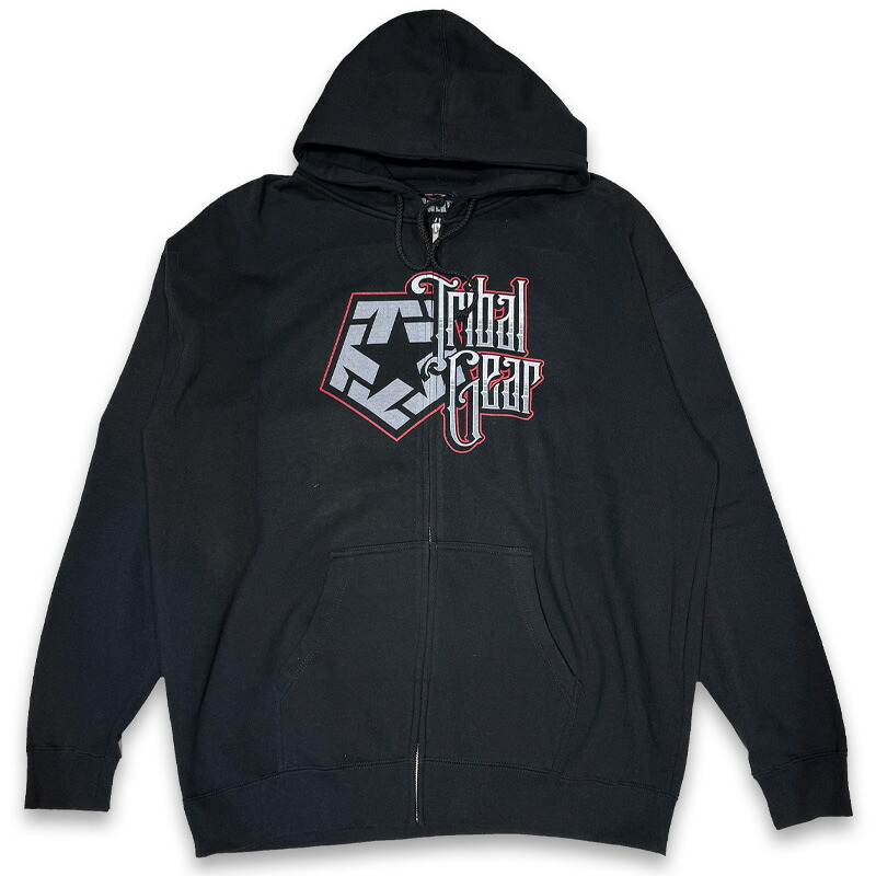 TRIBAL STREETWEAR トライバル ストリートウェア "T-STAR&CALIGRAFFITI" ZIP UP HOODIE ジップアップパーカー BLACK|KUSTOMSTYLE SO-CAL