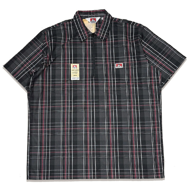 BEN DAVIS HALF ZIP ハーフジップ 半袖細工物プルオーバー #132 PLAID BLACK/RED CHECK プルオーバー