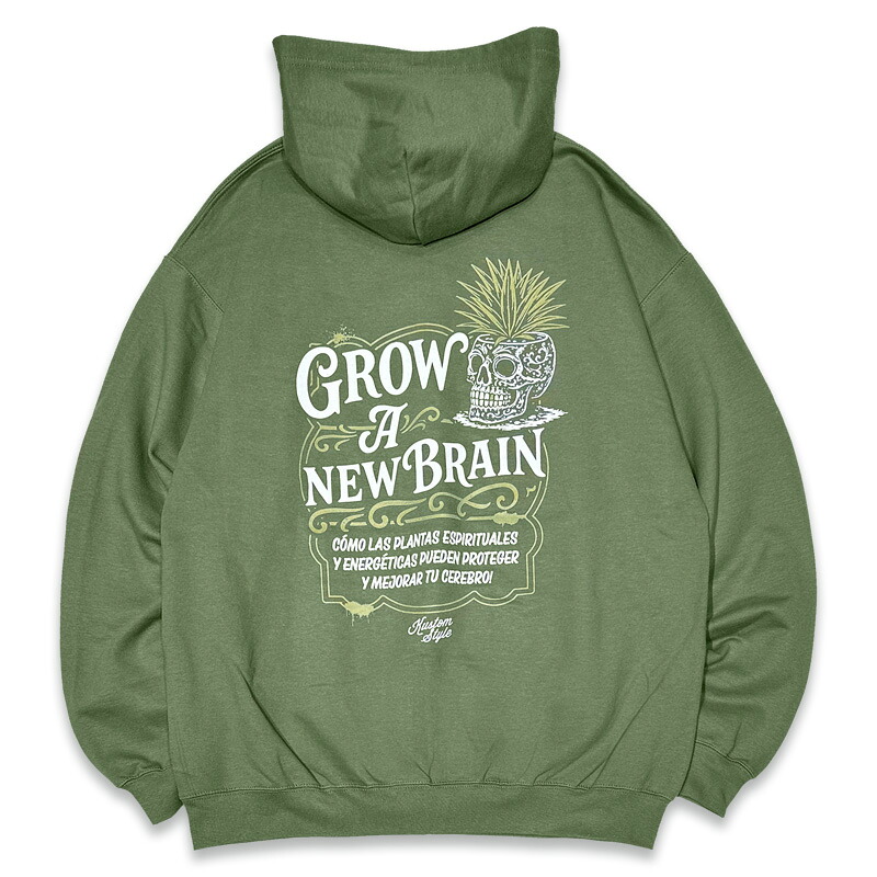 KUSTOMSTYLE カスタムスタイル KSP2519MGR -GROW A NEW BRAIN- ZIP UP HOODIE ジップアップ フーディー COLOR* MILITARY GREEN｜KUSTOMSTYLE SO-CAL