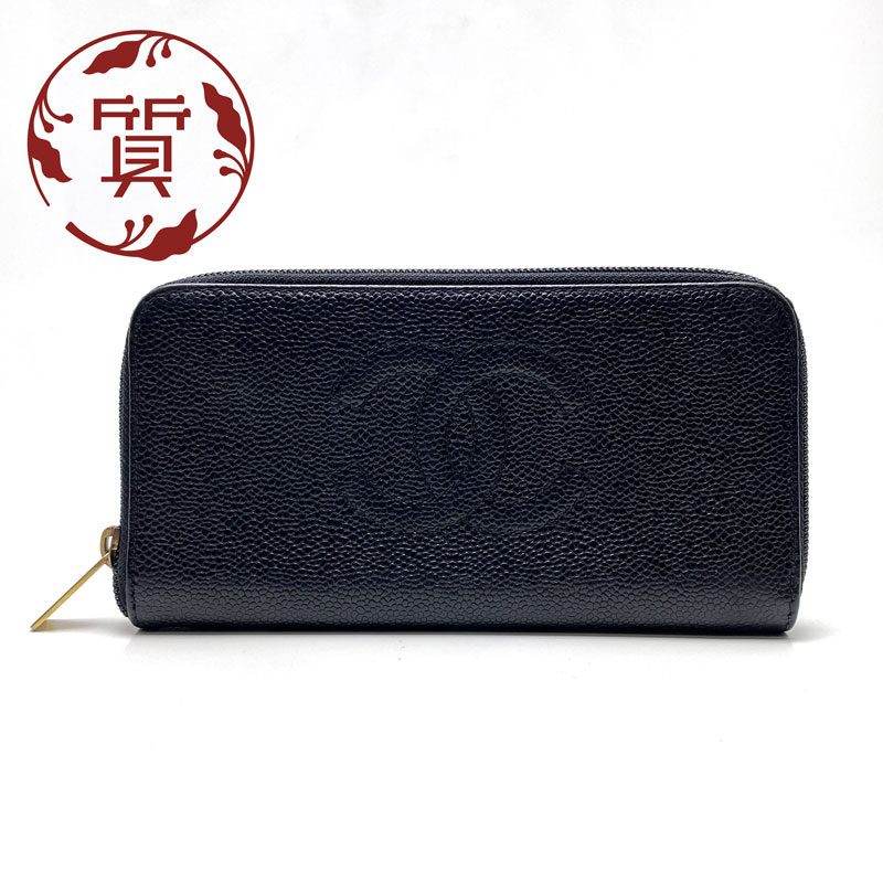 【楠本質店/元住吉】シャネル　ラウンドファスナー長財布　レザー/ブラック/ゴールド金具　【中古】