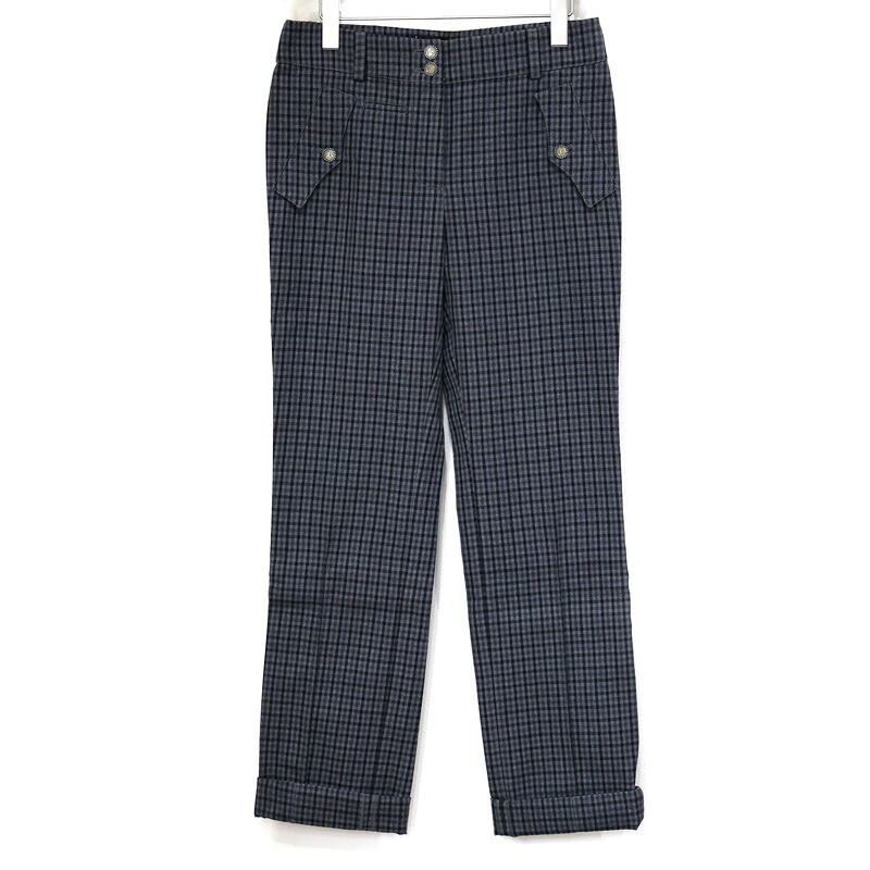 【楠本質店/元住吉】シャネル/CHANEL　05A　P26771　チェックパンツ　＃38　グレー×ブラック　ココマーク　ボタン　ウール100%　ソルド品　レディース【中古】 24,420円