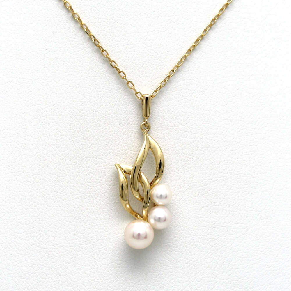 【楠本質店/元住吉】ミキモト/MIKIMOTO　K18YG　3Pパール ネックレス　パール4.5-6.0mm　39cm【中古】｜楠本質店　店