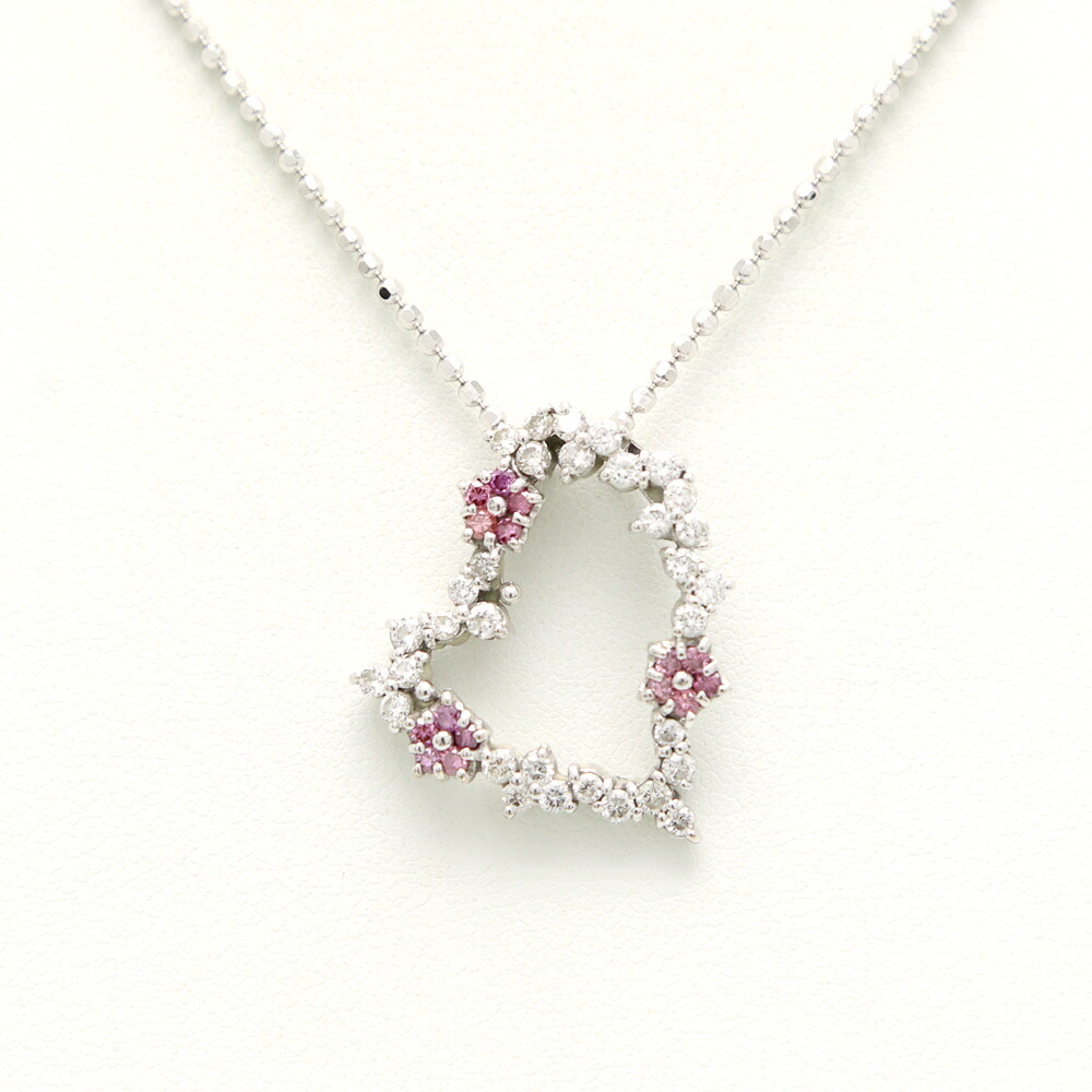 【楠本質店/元住吉】K18WG ハートモチーフ ピンクダイヤ&ダイヤモンド ネックレス ピンクダイヤモンド0.28ct/ダイヤモンド0.80ct 60cm【中古】|楠本質店 店
