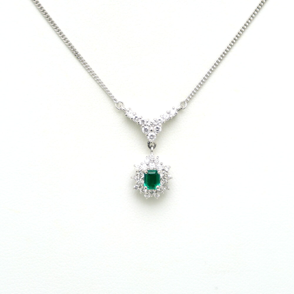 【楠本質店/元住吉】Pt850　エメラルド＆ダイヤ ネックレス　エメラルド0.28ct/ダイヤ0.48ct【中古】