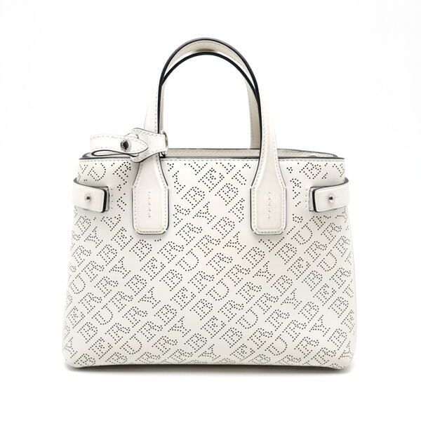【楠本質店/元住吉】BURBERRY/バーバリー Perforated Medium Banner Leather Tote ハンドバック 2WAY御徒面子 白いこと【中古】 レディースバッグ-バッグ-バッグ・小物・ブランド雑貨