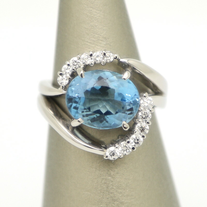 【楠本質店/元住吉】Pt900　アクアマリン&ダイア リング　アクアマリン3.33ct/ダイヤ0.31ct　10号　ソーティング付【中古】