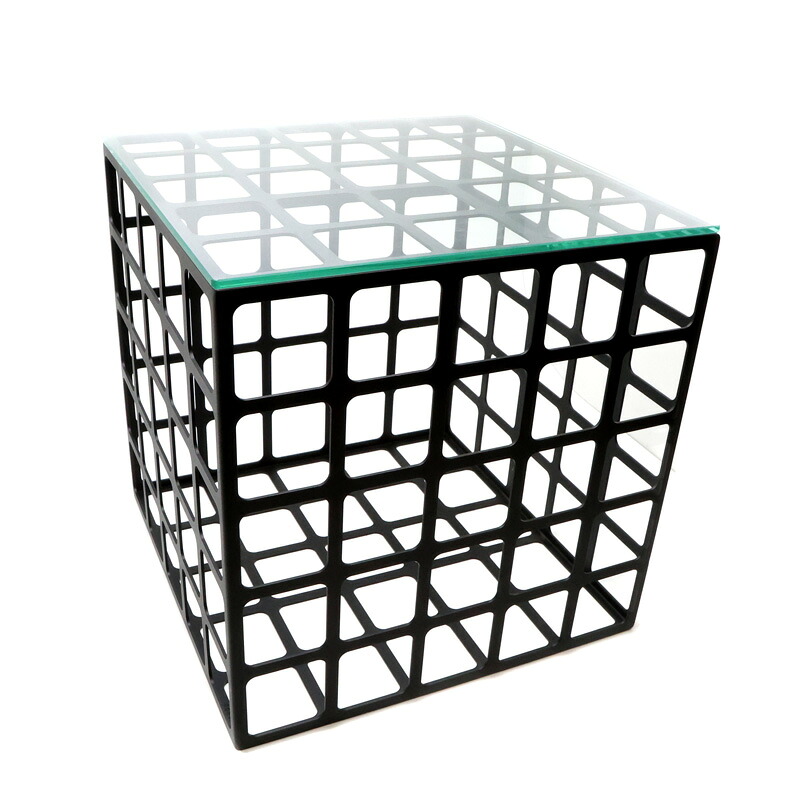 【楠本質店/元住吉】杉山製作所　ガラス付マルチボックス　GridBoxL/グリッドボックスL　W370×D370×H370mm　スツール　サイドテーブル　【中古】
