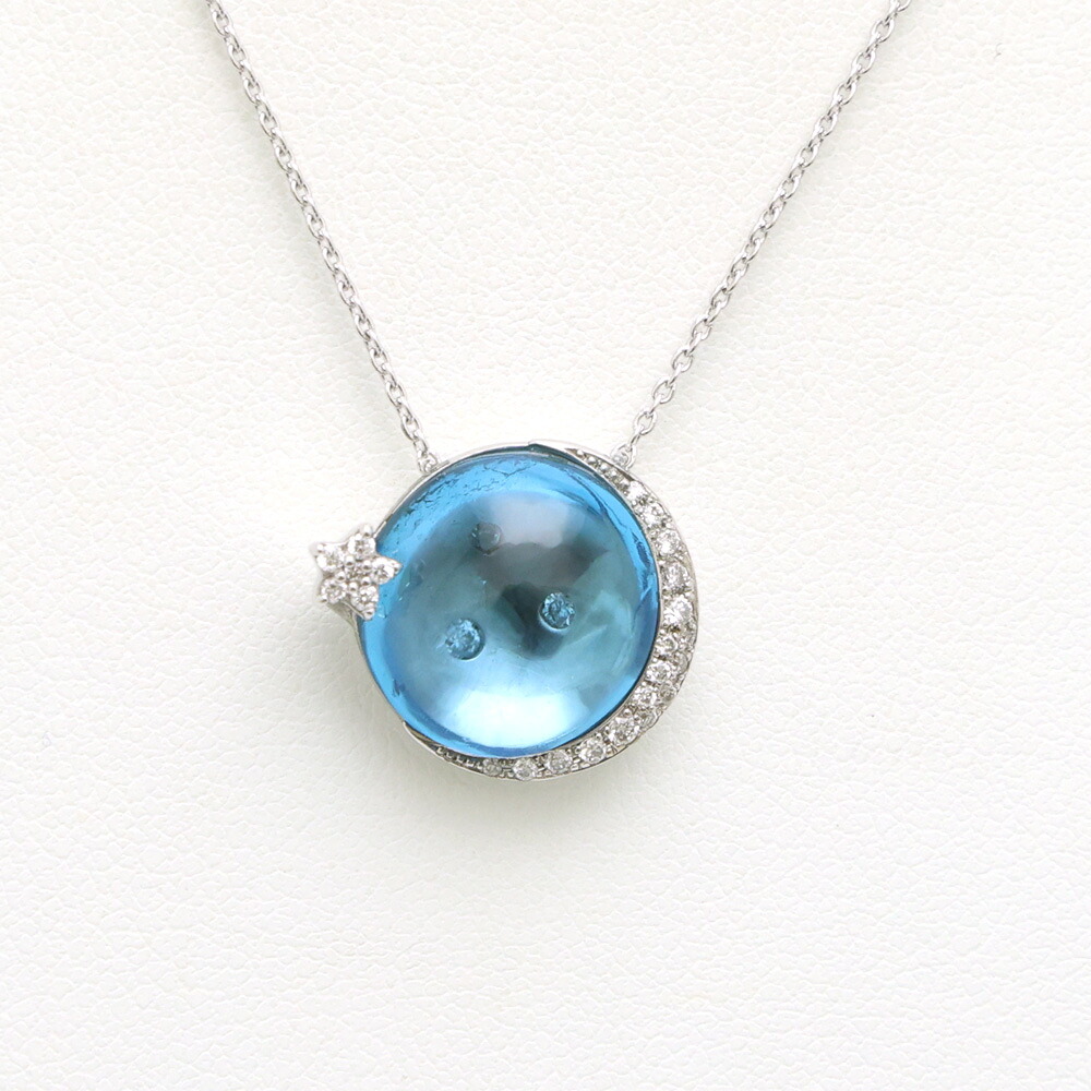 【楠本質店/元住吉】ポンテヴェキオ　K18WG　ブルートパーズ&ダイヤ ネックレス　ブルートパーズ8.82ct/ダイヤモンド0.13ct【中古】
