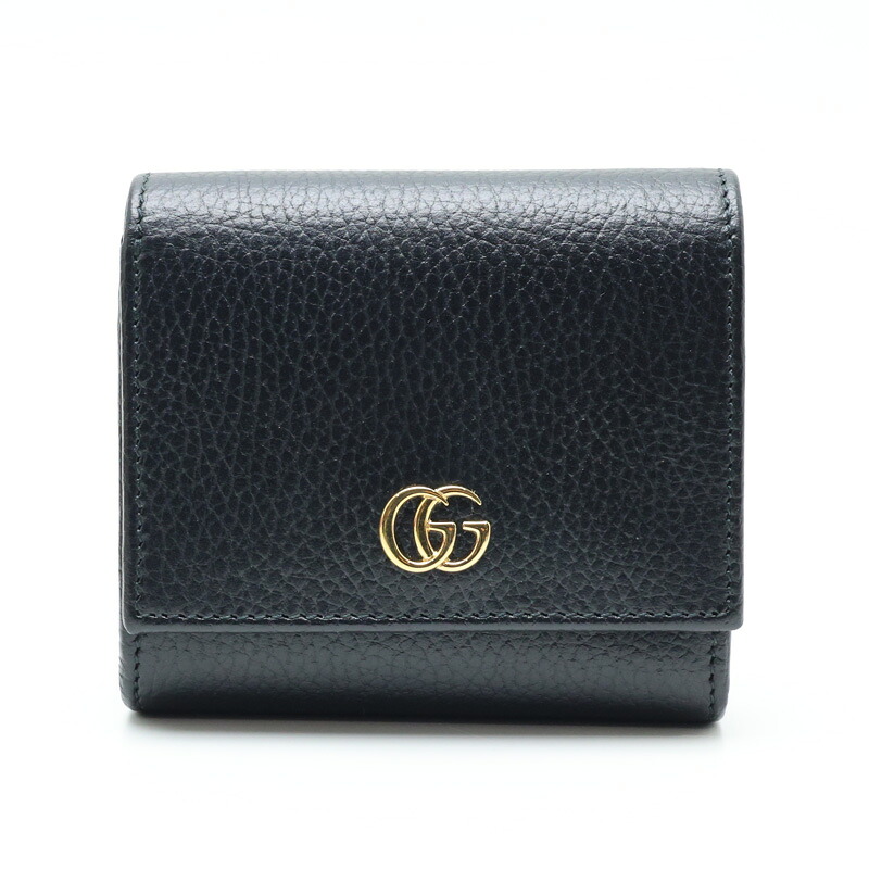 【楠本質店/元住吉】GUCCI/グッチ　ダブルG　ミディアムウォレット　コンパクト財布　ブラック系　箱付【中古】