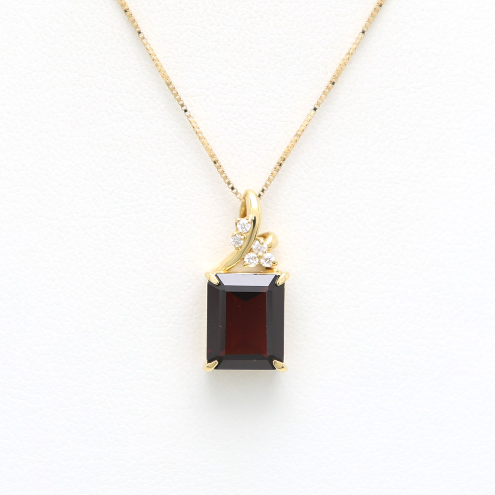 【楠本質店/元住吉】K18　ガーネット&ダイヤモンド ネックレス　ガーネット3.10ct/ダイヤ0.05ct　45cm【中古】｜楠本質店　店