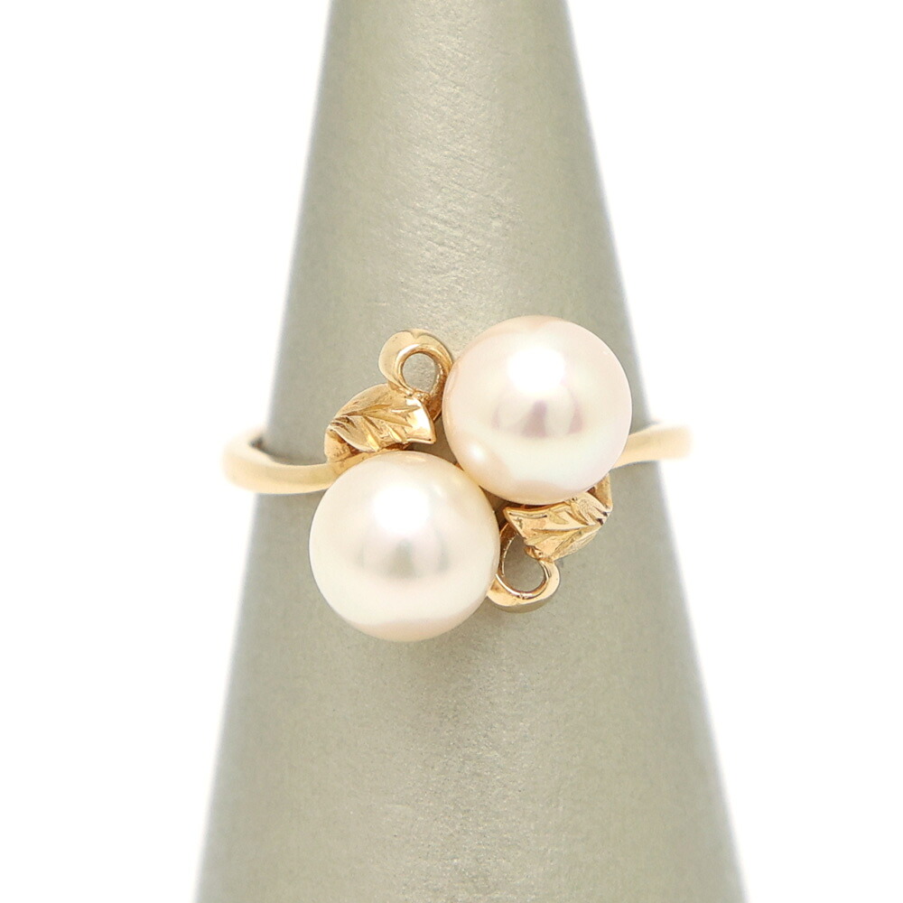 【楠本質店/元住吉】ミキモト/MIKIMOTO　K18　リーフモチーフ パール リング　パール7.3mm　10.5号【中古】｜楠本質店　店