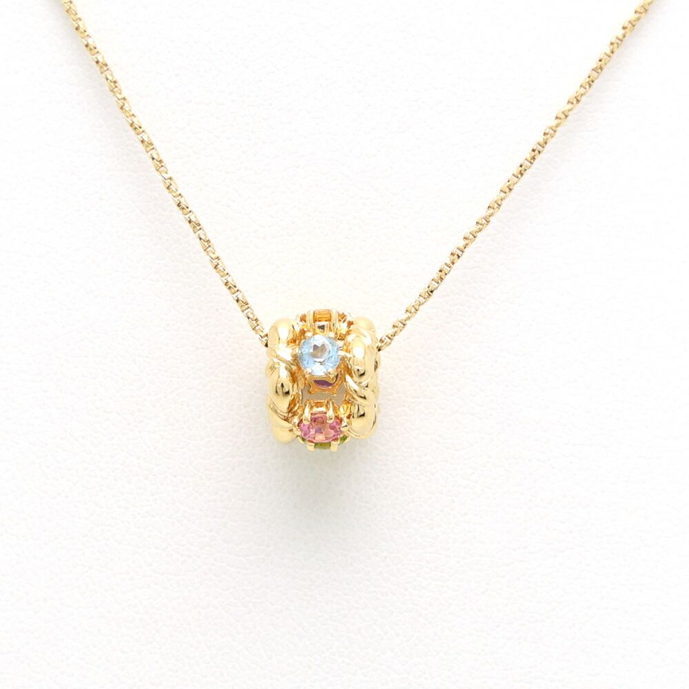 【楠本質店/元住吉】タサキ/TASAKI　K18　マルチカラーストーン ネックレス　トパーズ/トルマリン/ペリドット/アメジスト/シトリン　40cm【中古】｜楠本質店　店