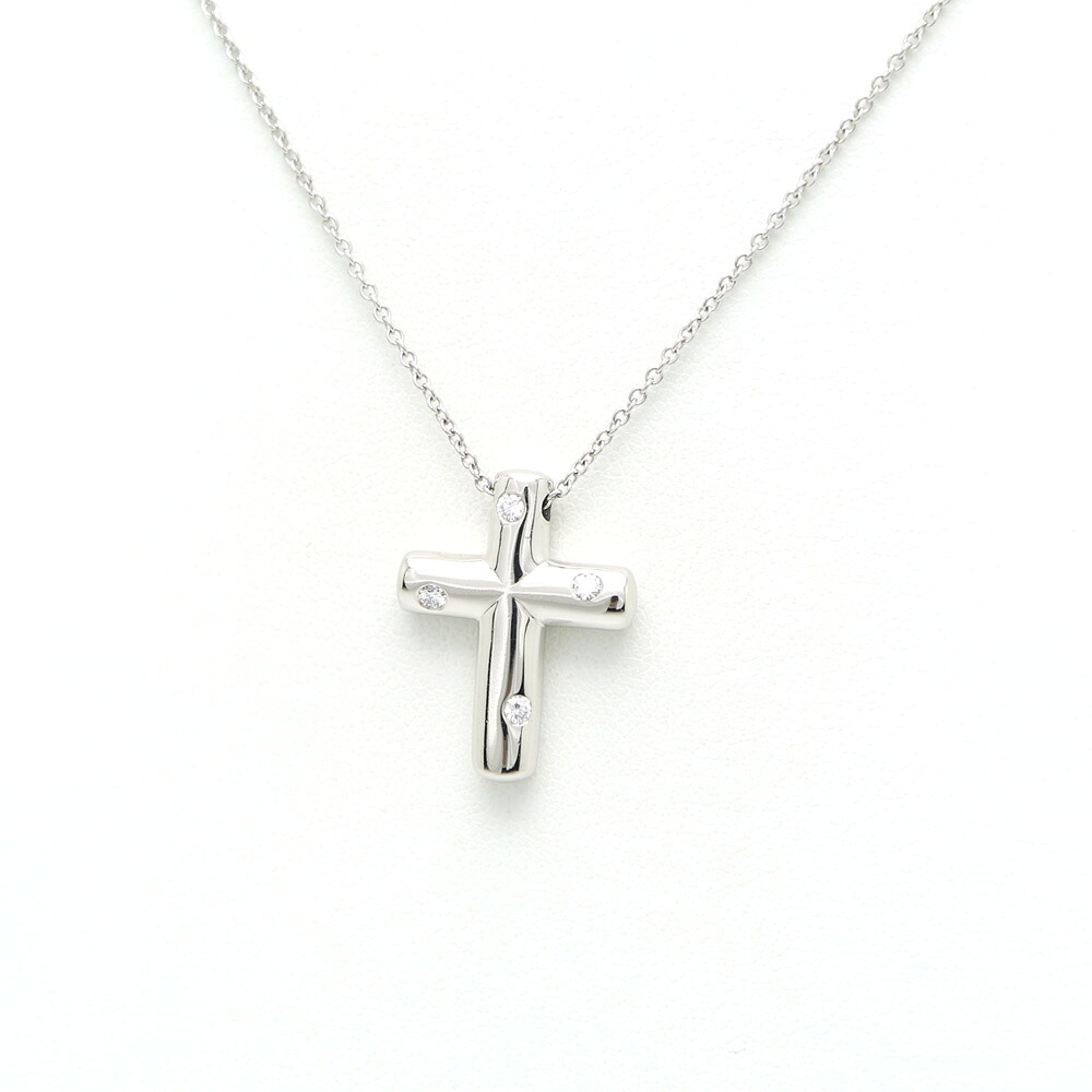 【楠本質店/元住吉】ティファニー/Tiffany&Co. Pt950 ドッツクロス ネックレス 4Pダイアモンド 40cm【中古】|楠本質店 店
