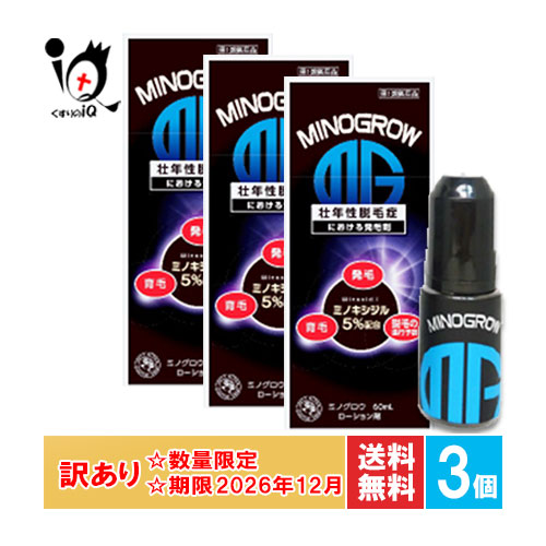 訳蟻 締めきり日押し詰まり【第1類飲み薬】ミノグロウ 60ml×3個仕掛ける【岩城製薬】【訳蟻商いもの 当て嵌める締めきり日2026年12月】ミノキシジル5％練りあわせる 発毛 育毛 脱毛 抜け毛